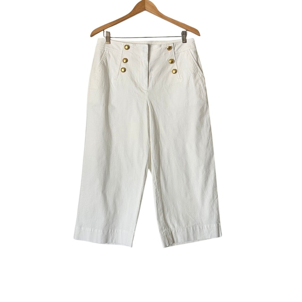 Talbots White Sailor Wide Leg Crop Pants Gold Button Nautical 10P NWT Coastal